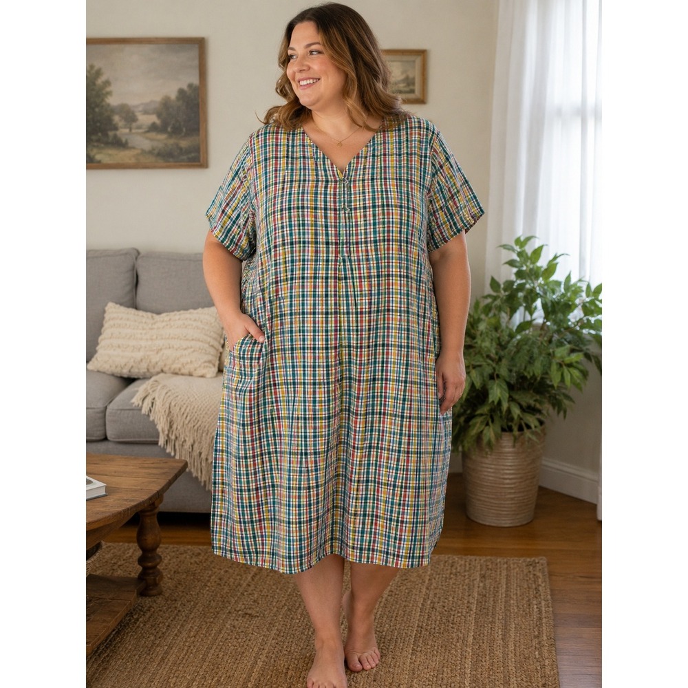 Vintage Vermont Country Store House Dress Womens XXXL Plaid MuuMuu Lounge Caftan